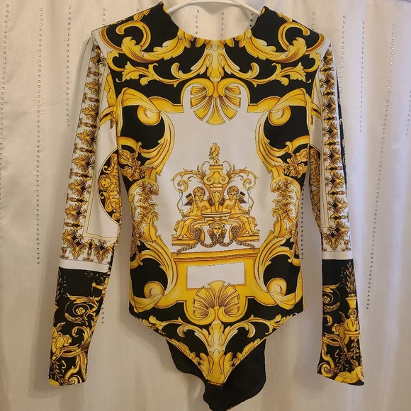 Versace | Tops | Versace Tribute Baroque Ss 992 Bodysuit